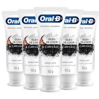 Kit 5 Creme Dental Oral-b Natural Essence Óleo Coco E Carvão 102g