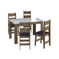 Conjunto Mesa de Jantar Fixa 4 Cadeiras C/ Assento Estofado Móveis Canção-Ameixa Negra/Preto