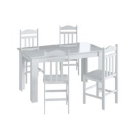 Conjunto Mesa de Jantar Fixa 4 Cadeiras Com Assento Estofado Móveis Canção - Branco