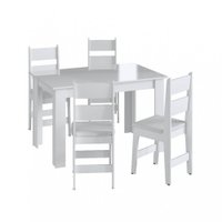 Conjunto Mesa de Jantar Fixa 4 Cadeiras C/ Assento Estofado Móveis Canção -Branco