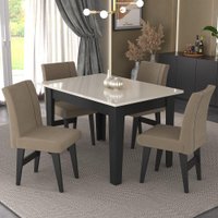 Conjunto Mesa de Jantar 120 cm com 4 Cadeiras Tokio Multimóveis EX1004 Preto/Off White/Mascavo