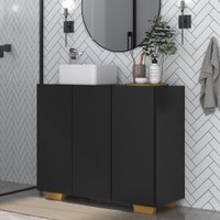 Gabinete Banheiro 3 Portas 90cm Multimóveis MP5031 Preto/Natural