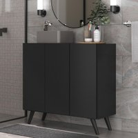 Gabinete Banheiro 3 Portas Retrô 90cm Multimóveis MP5030 Preto