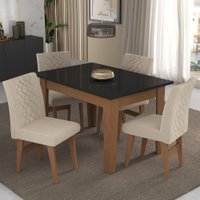 Conjunto Mesa de Jantar 120 cm com 4 cadeiras Rio Multimóveis EX1005 Madeirado/Preto/Bege
