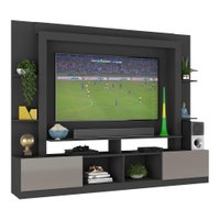 Rack Estante com Painel TV 65" e 2 portas Catar Multimóveis BR3395 Preto/Lacca Fumê