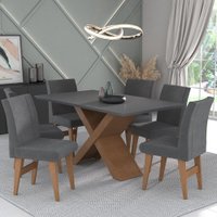 Conjunto Mesa de Jantar 160 cm com 6 cadeiras Lisboa Multimóveis EX1008 Madeirado/Grafite