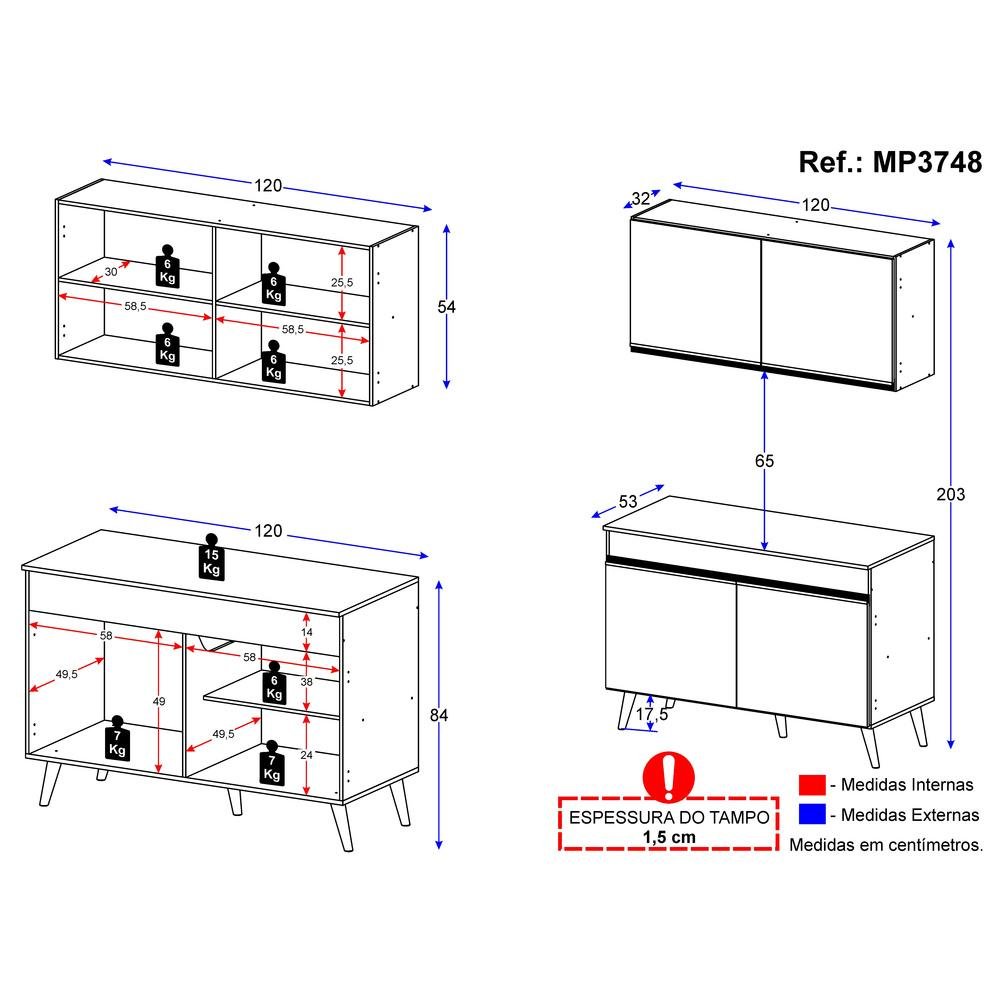Cozinha Compacta 2 peças com Armário e Balcão MP3748 Veneza GW