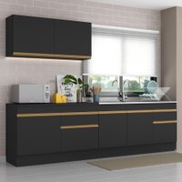 Cozinha Compacta com Rodapé Veneza Multimóveis MP2111 com Armário e Balcão Preta