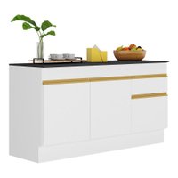 Balcão Cozinha com Rodapé Gabinete Pia 150 cm 3 Portas 1 Gaveta Veneza GW Multimóveis MP2107 Branco
