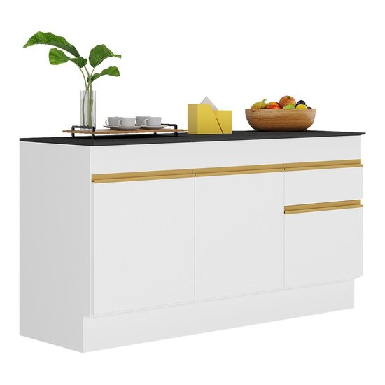 Balcão Cozinha com Rodapé Gabinete Pia 150 cm 3 Portas 1 Gaveta Veneza GW Multimóveis MP2107 Branco