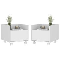 Kit com 2 Mesas de Cabeceira 40 cm com Rodízios Multimóveis MP4045 Branca