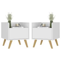 Kit com 2 Mesas de Cabeceira 40 cm com Pés Retrô Multimóveis MP4044 Branca/Natural