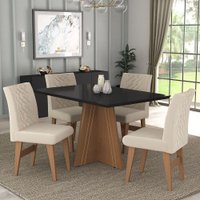 Conjunto Mesa de Jantar 136 cm com 4 cadeiras Marselha Multimóveis EX1007 Madeirado/Preto/Bege