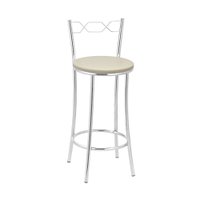 Kit 2(Duas) Banquetas Cromadas BC51B de Metal e Assento Espuma D15 Treparoni- Bege