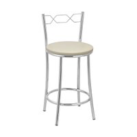 Kit 2 (Duas)Banquetas Cromadas BC51C de Metal e Assento Espuma D15 Treparoni -Bege