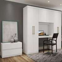 Guarda Roupa Solteiro 6 Portas 2 Gavetas Porto Branco com Escrivaninha Carraro
