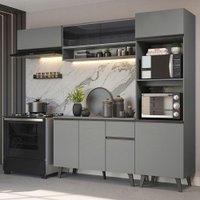 Armário de Cozinha Completa 260cm Cinza Nice Madesa 03