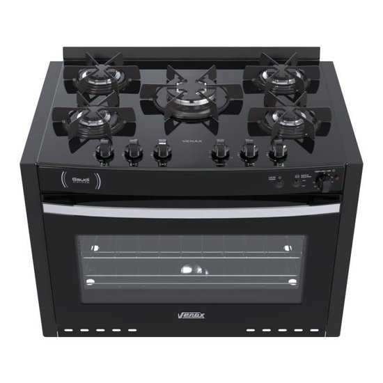 Fogão de Embutir 5 Bocas Venax Gaudi Platinum Vitreo Preto Gás GLP