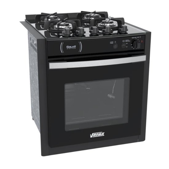 Fogao de Embutir 4 Bocas Venax Gaudi Platinum Vitreo Preto Gas GLP