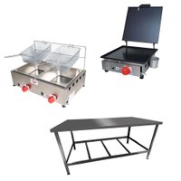 Kit Lanchonete Mesa de Manipulação 120x55cm + Fritadeira a Gás 2 Cuba + Chapa a Gás 30cm Alcamar