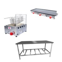 Kit Lanchonete Mesa de Manipulação 190x70cm + Fritadeira a Gás 1 Cuba + Chapa a Gás 90cm Alcamar