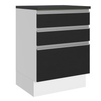 Balcão Armário de Cozinha 100% MDF 60 cm 3 Gavetas Branco/Preto Acordes Madesa
