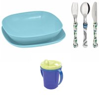 Conjunto pratos e talheres infantil copo de transicao - Azul