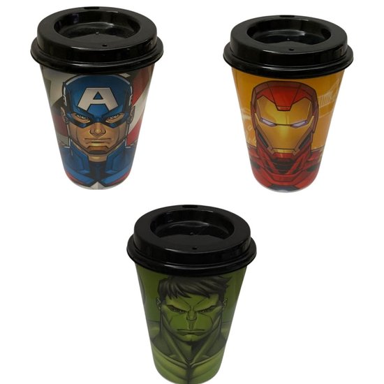 Kit 3 Copos para Cafe 320 Ml Tampa, Avengers
