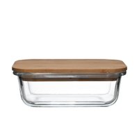Vasilha retangular de vidro com tampa de Bambu 630Ml