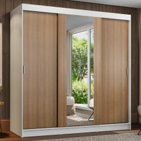Guarda-Roupa Casal Madesa Reno 3 Portas de Correr com Espelho - Branco/Rustic