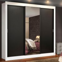 Guarda Roupa Casal Madesa Mônaco 3 Portas de Correr com Espelho - Branco/Preto