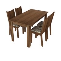 Conjunto Sala de Jantar Rosie Madesa Mesa Tampo de Madeira com 4 Cadeiras - Rustic/Floral Lírio Bege
