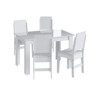 Conjunto Mesa de Jantar Moderna 4 Cadeiras Assento Estofado Móveis Canção Branco