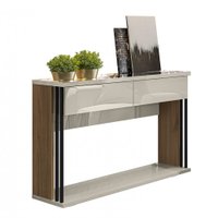 Aparador 2 Gavetas New Bonito com Espelho Linea Brasil - Nogueira com Off White Brilhoso