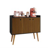 Aparador Buffet Wood Prime 3 Portas Cantinho Café Prateleira Pés Palito Decoração Retrô - Preto|Ripado Nature -RPM