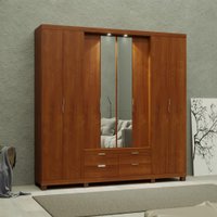 Roupeiro Casal 8 Portas 4 Gavetas com Led e Espelho Floripa - Ipê - Mirarack