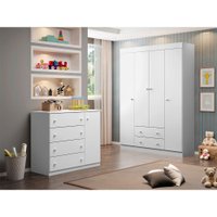 Quarto Infantil Guarda Roupa Com Cômoda Helena 04 Portas Pintura Atóxica Phoenix