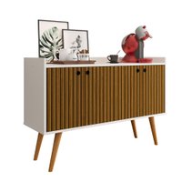 Aparador Buffet Dallas Pés Palito Retrô 4 Portas Decoração Sala Jantar Cantinho Café - Off White|Ripado Nature - RPM