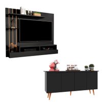 Kit Painel Outlet - Preto/Off White com Buffet 4 Portas Outlet - Preto