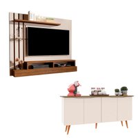 Kit Painel Outlet - Off White/Freijó com Buffet 4 Portas Outlet - Off White/Freijó