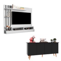Kit Painel Outlet - Branco/Preto com Buffet 4 Portas Outlet - Preto