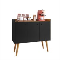 Aparador Buffet Wood Prime 3 Portas Cantinho Café Prateleira Organizadora Pés Palito Decoração Retrô - Preto|Nature -RPM