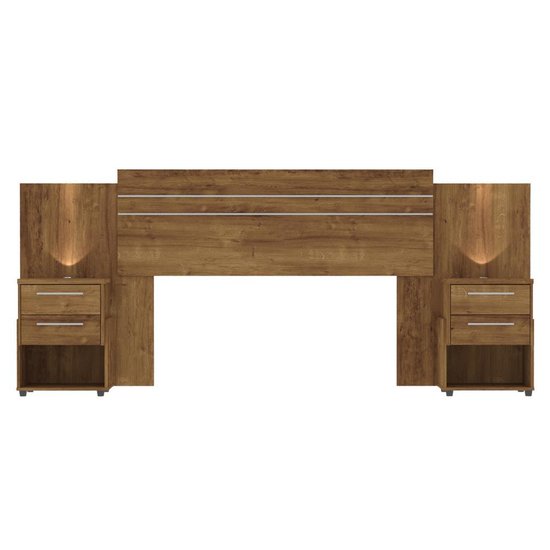Cabeceira Expansível para Cama de Casal ou Queen Com Nicho e Led Bahamas - Canela - MiraRack Móveis