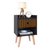 Mesa de Cabeceira Retrô Decore 1 Gaveta - Preto/Ripado Nature - Lojas RPM