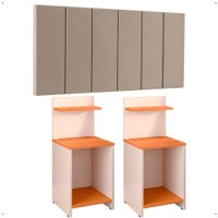 Jogo Mesas Cabeceira Off White/Cinamomo Prateleira Nicho Decorativo Painel Suspenso Cama Box Casal 1,40 Bege Suede - RPM