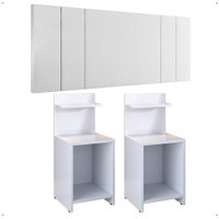 Jogo Quarto 2 Mesas Organizadora Branco Prateleira Nicho Cabeceira Luana Suspensa Cama Box Queen Size 1,60 Corino - RPM