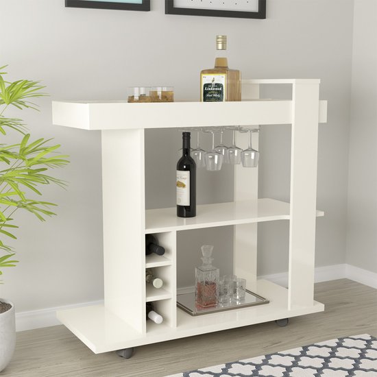 Bar Artely Amazonas Com 3 Nichos E Tampo Com Espelho - Off White