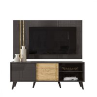 Rack Com Painel Madetec Cronos Para TV Até 65 Polegadas - Titanio/Carvalho