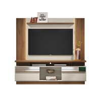 Rack com Painel para TV  até 60 Polegadas Rack Recife e Painel Aurora com Fita LED Linea Brasil - Off White com Nogueira