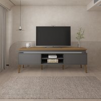 Rack Bancada Artely Lumina Com 2 Portas e LED - Carvalho/Grafite